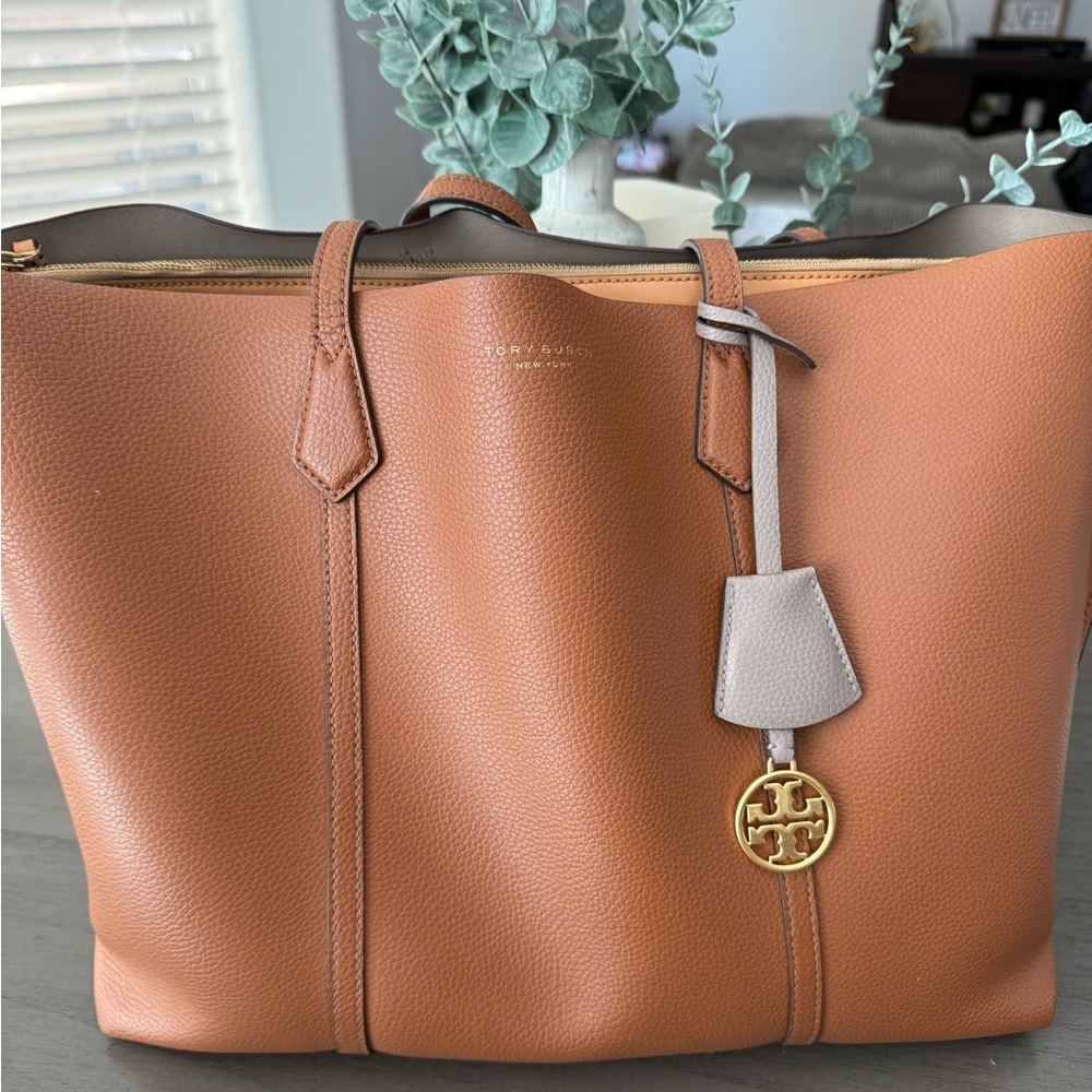 Tory Burch Brown Leather Tote with Gold Accent